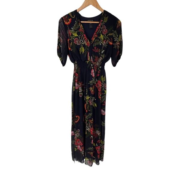 EnFocus Studio Boho Maxi Dress Womens 6 Navy Blue Chiffon Floral Print Polyester - Picture 1 of 9